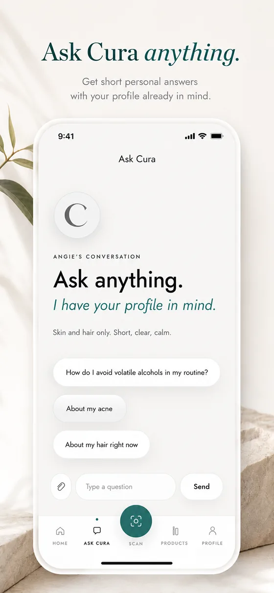 Ask Cura chat answering a question with your profile in mind