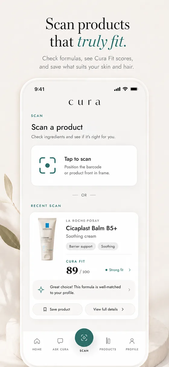 MyCura scanning a product and showing its fit score