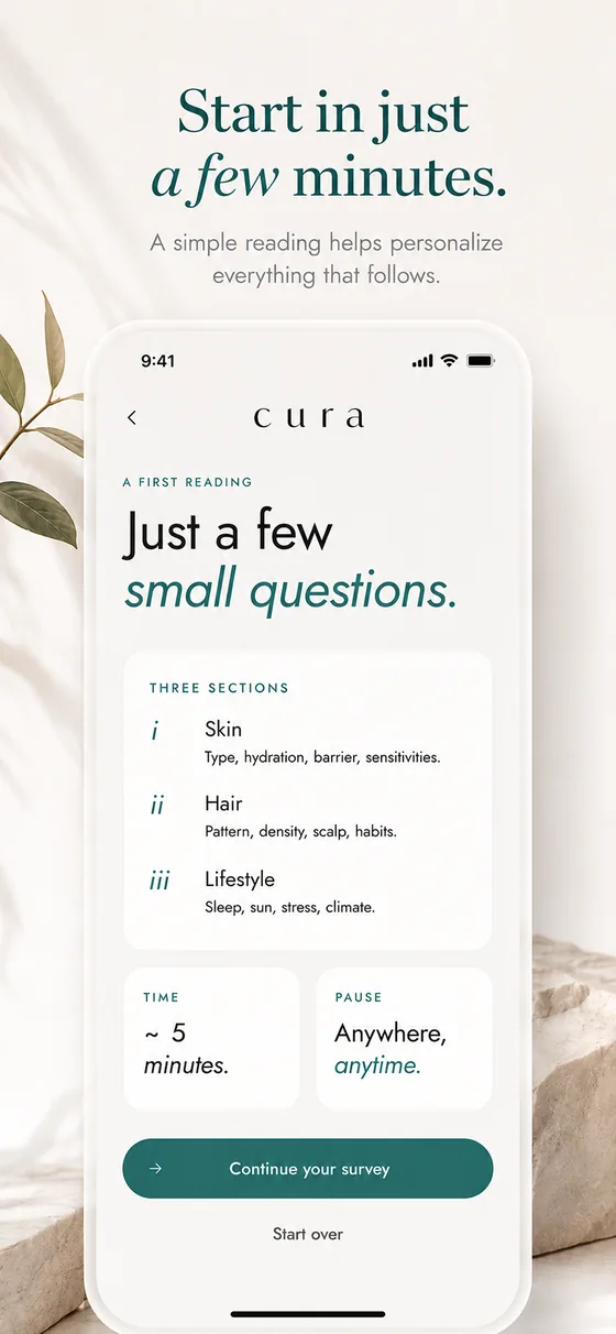 MyCura survey covering skin, hair, and lifestyle in a few minutes